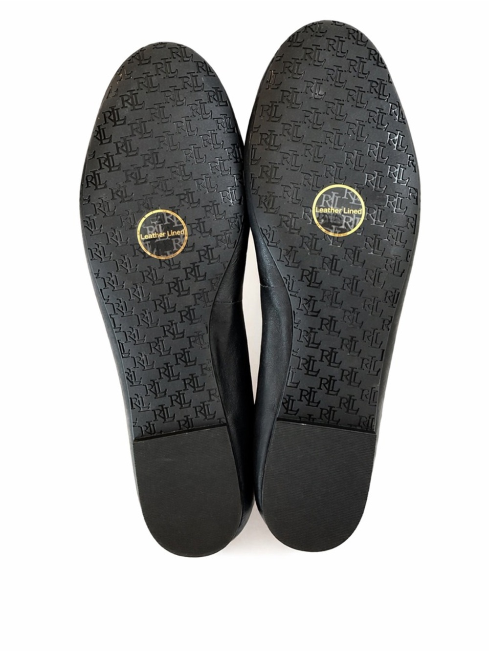 Lauren Ralph Lauren Black Leather Ballet Flats Gold Logo Size 9.5 - Picture 9 of 10